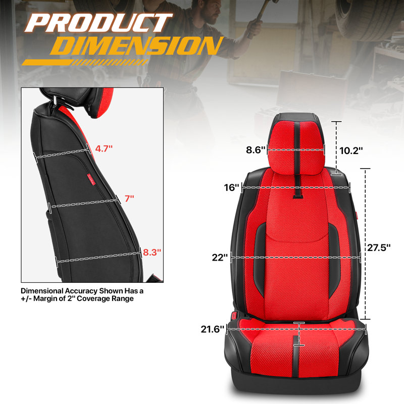 Full Set Seat Covers Universal Waterproof Leatherette For Cars Suvs Trucks Airbag Compatibility​​, Black/Red