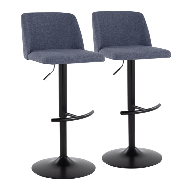 Swivel Upholstered Adjustable Height Counter Stool with Metal Frame, Blue/Black