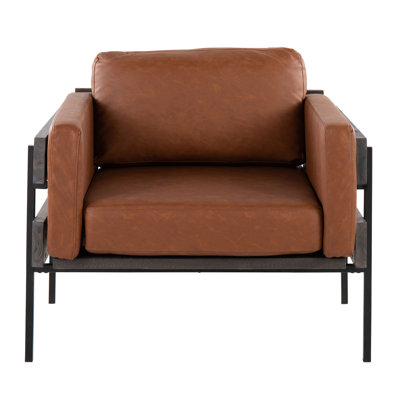 Chaise d'appoint en métal, bois et similicuir