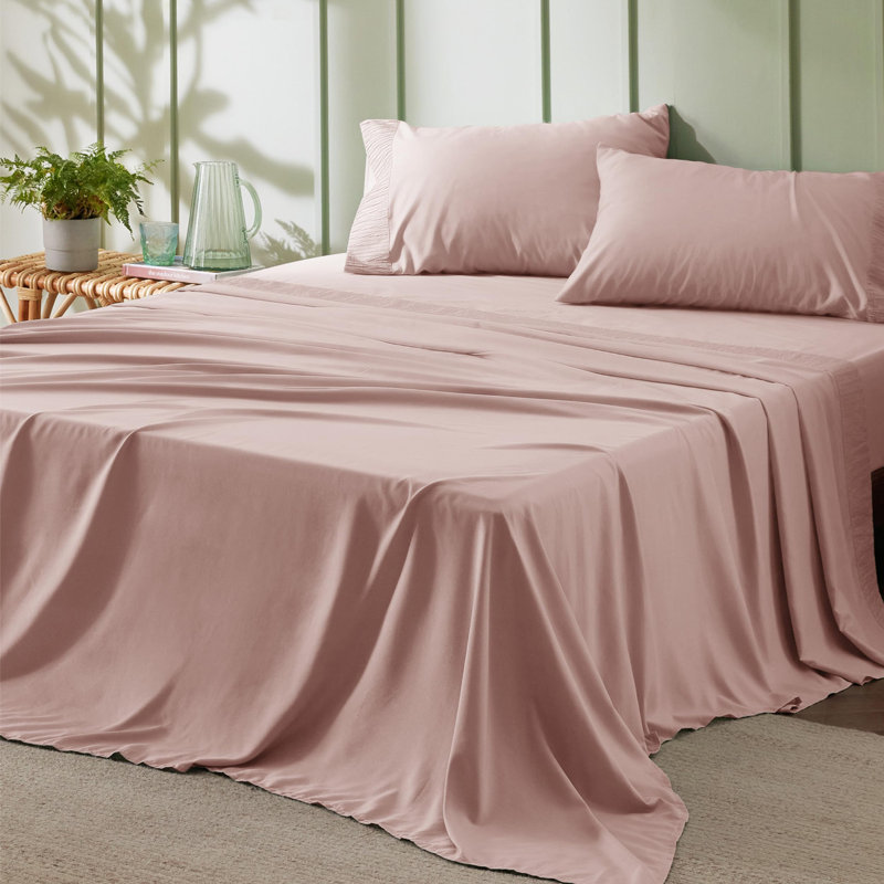Ensemble de draps en microfibre de literie de luxe Hotel, Rose poudreux, Ensemble de draps très grand californien avec 2 t