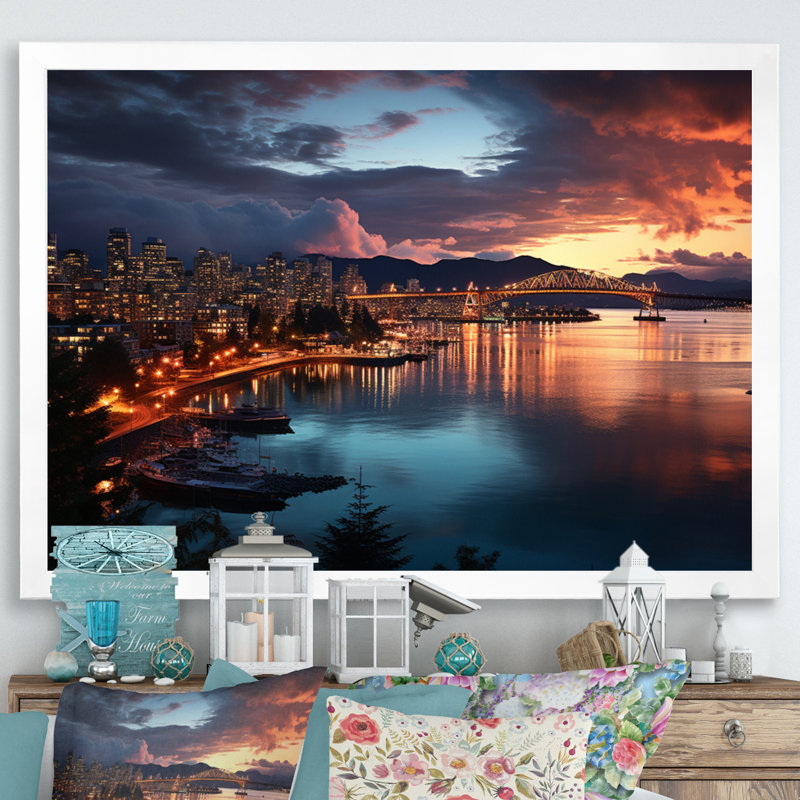 " Canada Twilight ", White Picture Framed, 34" H x 44" W x 1.5" D