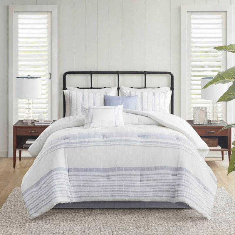 Ensemble d'édredon 6 pièces surdimensionné en jacquard de coton, Édredon double et 5 pièces supplémentaires