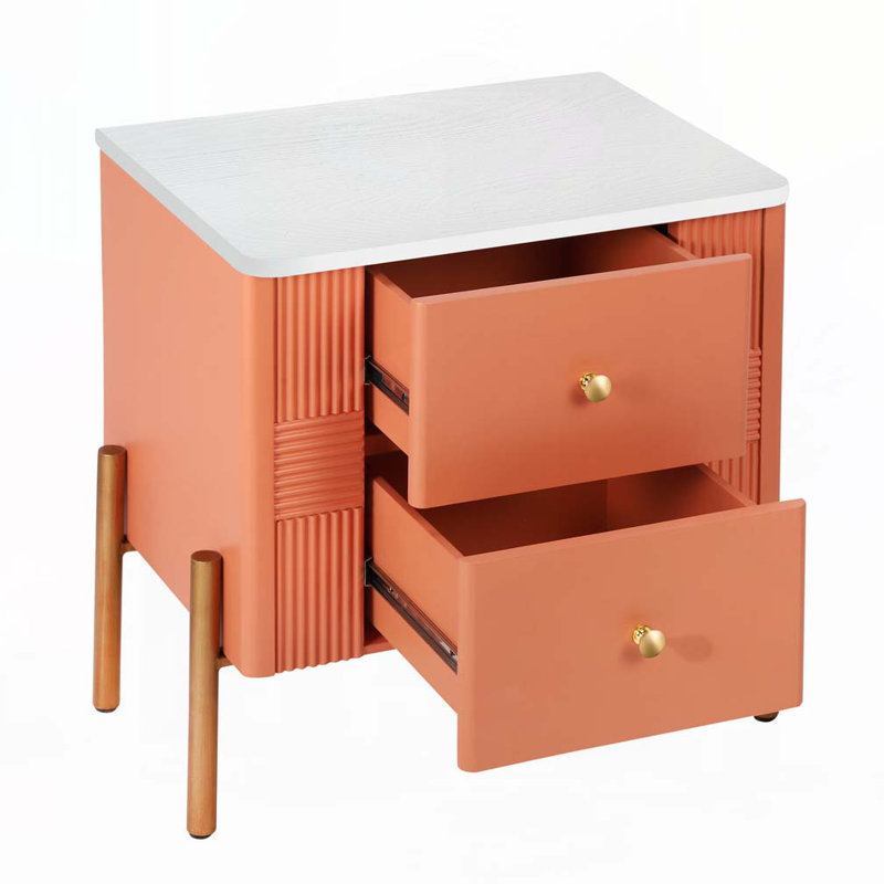 Nightstand with 2 Storage Drawer, Orange