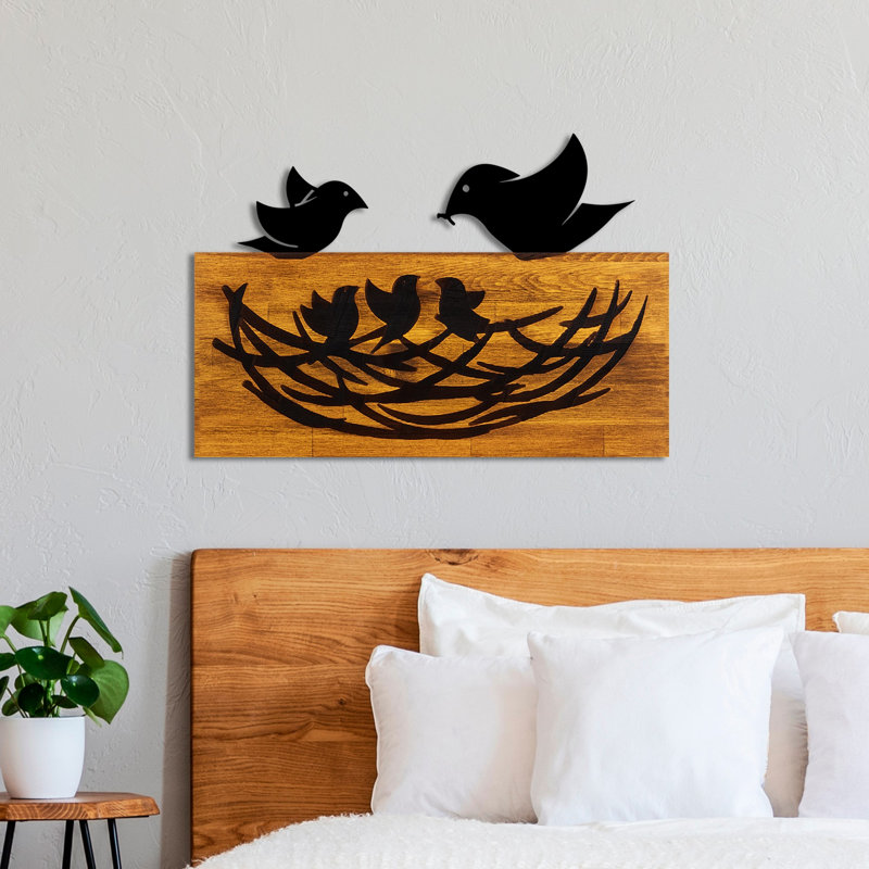 Élégant accessoire mural décoratif en bois, finition noyer et noir, 22,8 po x 15,7 po x 1,2 po | 100% bois véritable (épaisseur: 1,2 po) et métal (épaisseur: 0,06 po) | Conception unique pour la décoration intérieure, légère (5,9 lb)
