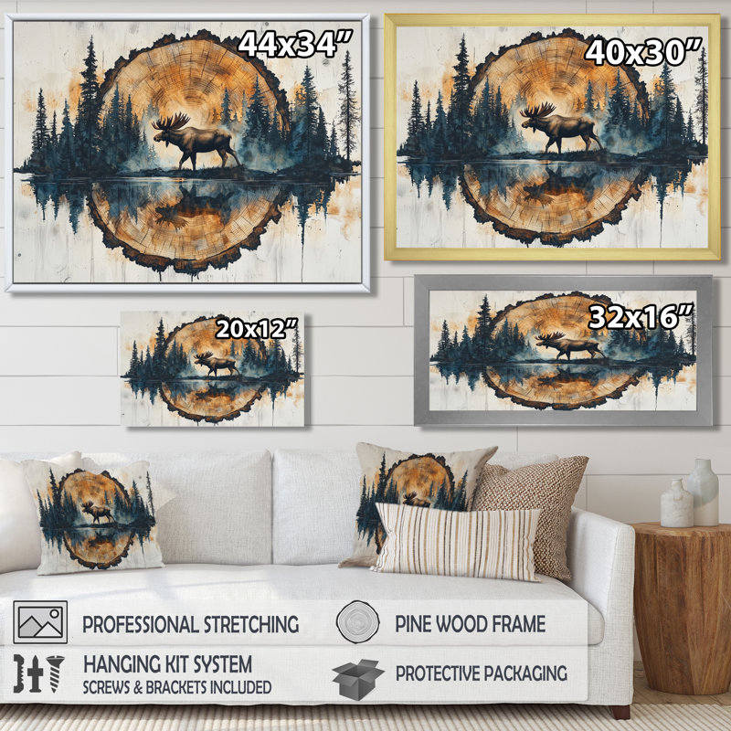 Geon Canadian Moose Into The Forest II - Orignal, art mural, Reproduction encadrée d'une seule photo sans pass, Doré