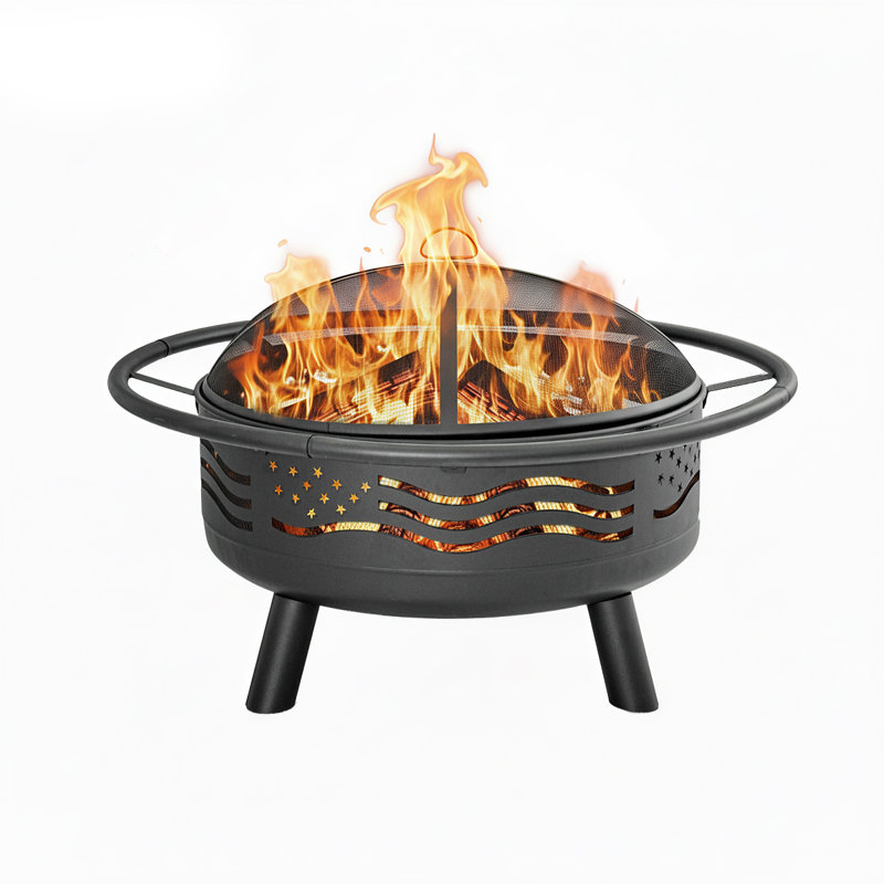 38inch Wood Burning Fire Pit With Spark Screen And Poker, 21.9" H x 37.6" W x 37.6" D