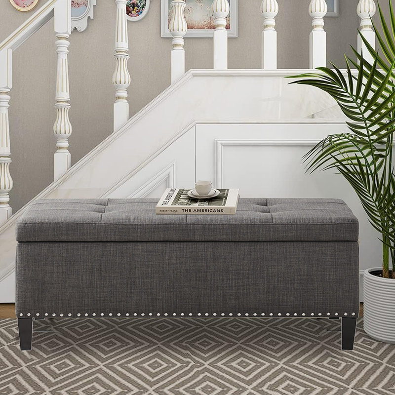 Elmdale Polyester Upholstered Storage Bench, Charcoal