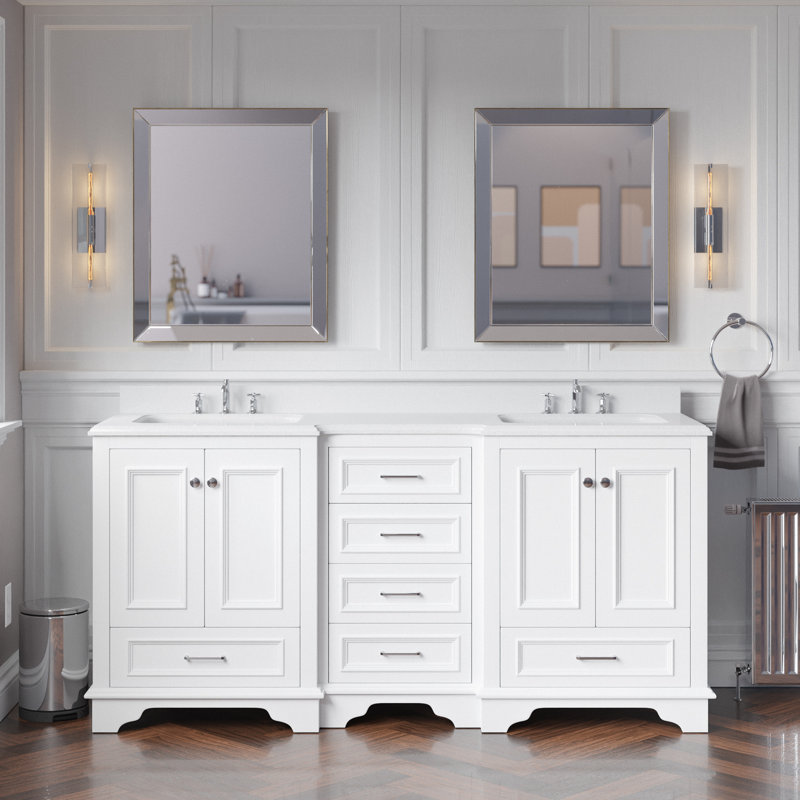 Ensemble de meuble-lavabo double 72 po Loughlam, Blanc, Quartz