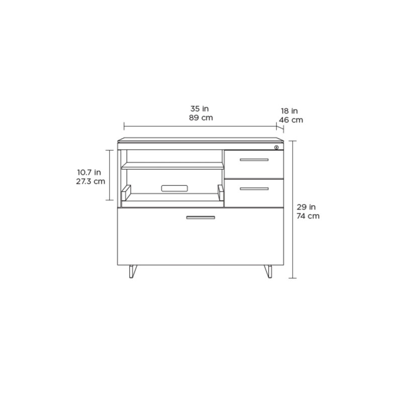 Sequel 20 3 - Drawer Filing Credenza, Natural Walnut/Satin Nickel