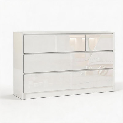 55.12" White 7-Drawer Dresser, Modern MDF Chest of Drawers, Large Storage Cabinet for Bedroom & Living Room