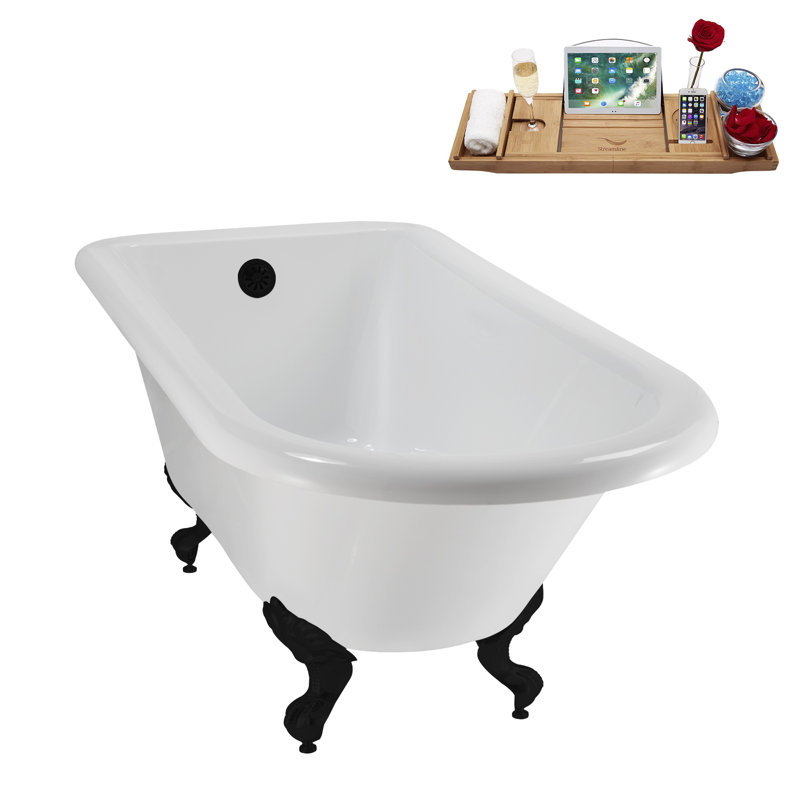 62" Streamline Clawfoot Tub,Tray,Drain, Clawfeet, Matte Black, Matte Black