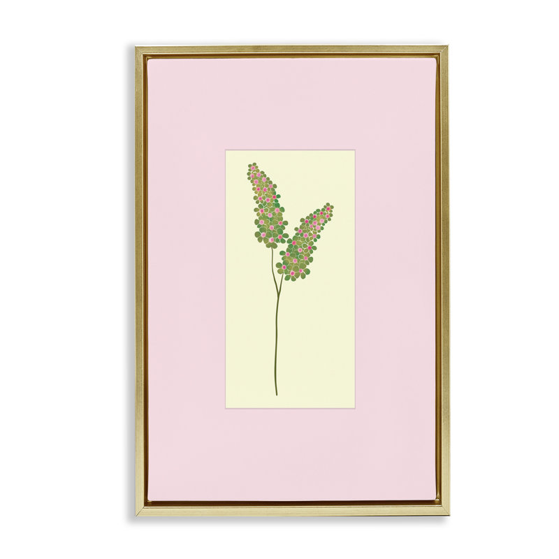 Cadre flottant Herb Sprig sur rose, design par Pooja Dave, H 25 po x l 17 po, Cadre flottant métallique doré