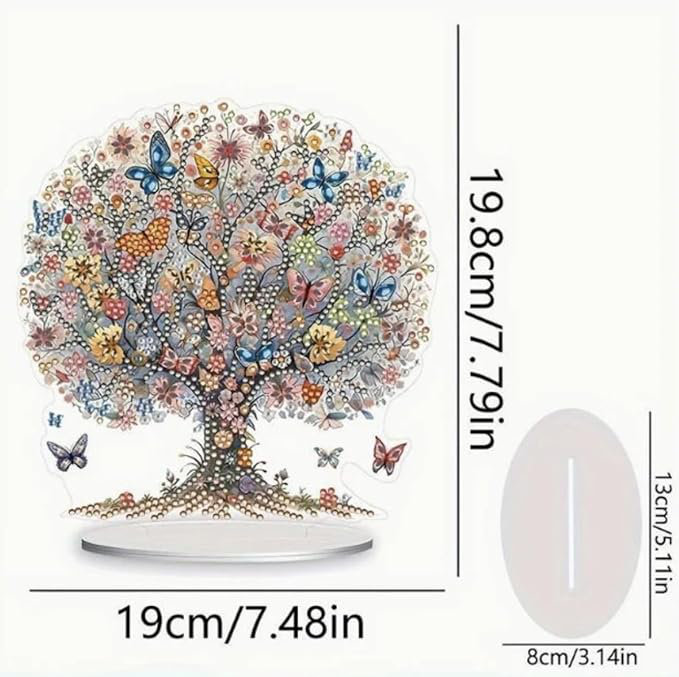 Vermontville 5D DIY Floral Butterfly Tree Diamond Painting Kit Rhinestone Acrylic Table top Ornament Decoration