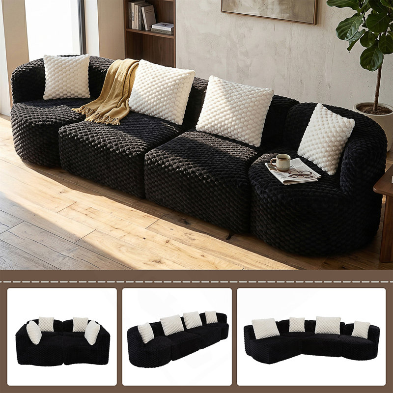 Modular Sectional Sofa with Deep Seating, Black Polyester