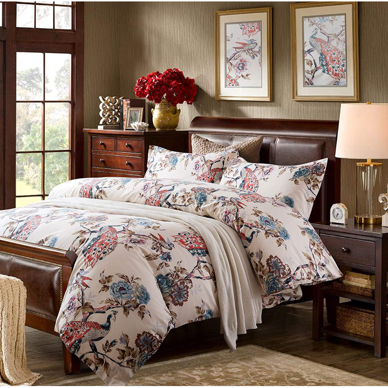  Sateen Floral Duvet Cover, Full/Queen Duvet Cover + 2 Queen Shams