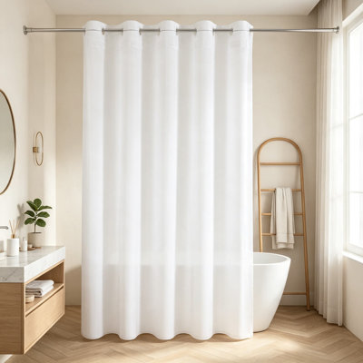 No Hooks Needed Shower Curtain Liner Set, Modern Weave Heavy Duty Fabric Cloth Shower Curtain with Snap-in Liner for Luxury Neutral Hotel Spa Bathroom Decor
