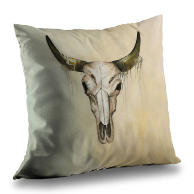 Color Fading Bull Skull Throw Pillow | Brown – Poly Twill Throw Pillow with Insert, Double-Sided Print