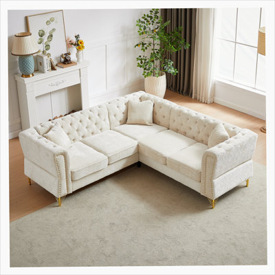 Canapé modulaire en L Chenille de 5 places de 81,5 pouces avec garniture cloutée et coussins en chenille