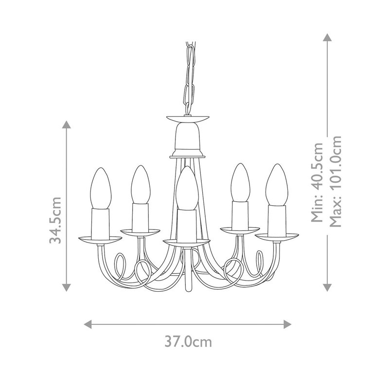 Docia 5 - Light Candle Style Chandelier, Black/Gold