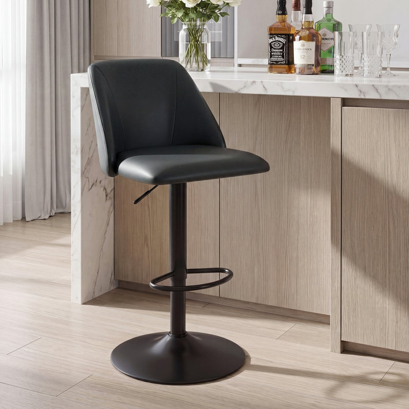  Tabourets de bar rembourrés réglables modernes avec dossier et repose-pieds pour îlot de cuisine et salle à manger, Noir