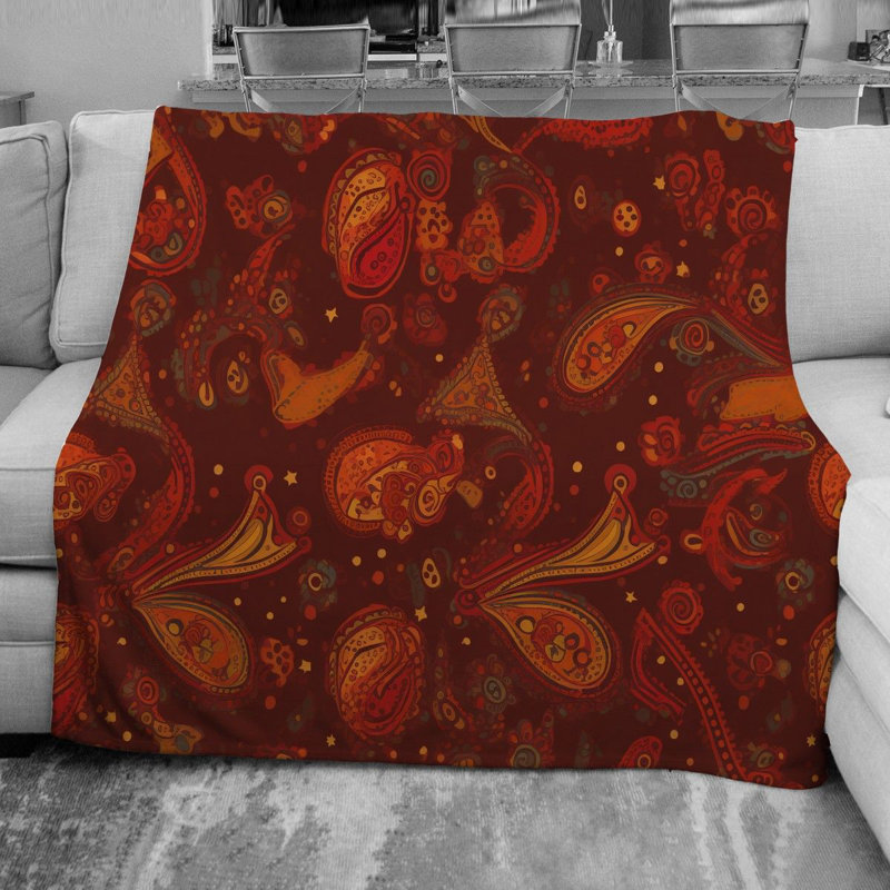Machine Printed Throw Blanket, 51" W x 60" L, Brown/Red
