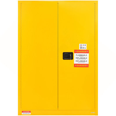 Flammable Safety Cabinet, 45 Gal, Cold-Rolled Steel Flammable Liquid Storage Cabinet, 42.9 X 18.1 X 65.2 In Explosion Proof With 2 Adjustable Shelves 2 Manual Doors For Industrial Use, Yellow