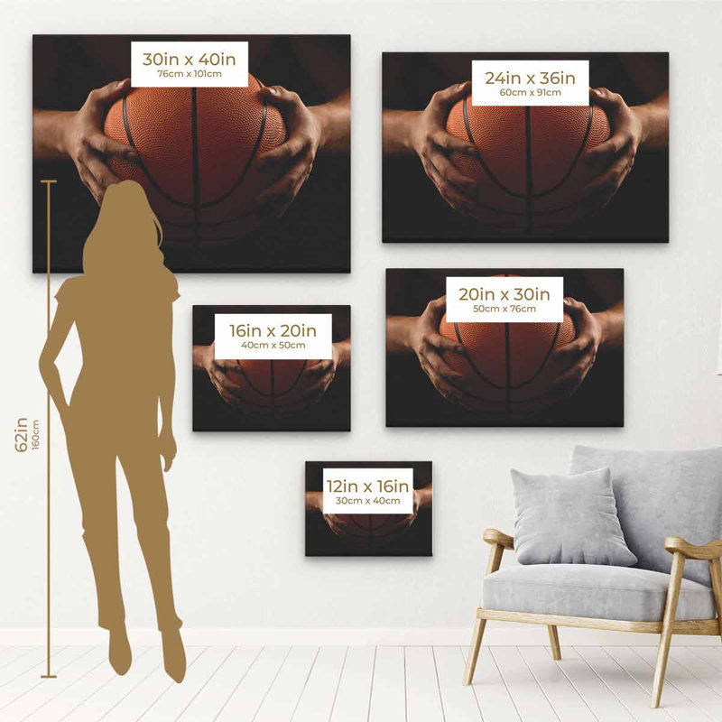 Fhionn, basketball noir sur toile, H 12 po x l 16 po, Cadre noir