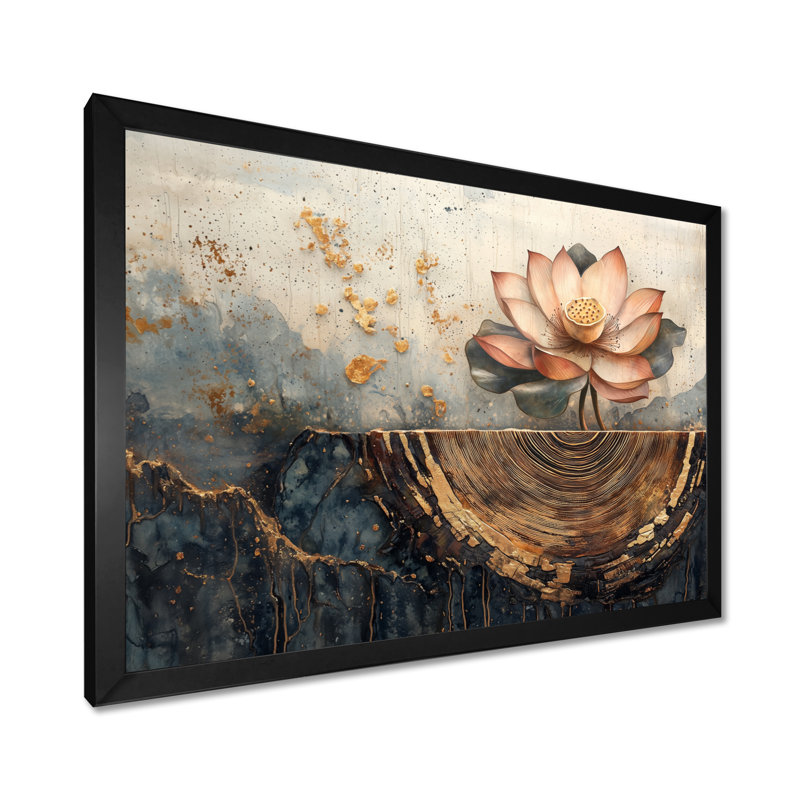 Fleurs de lotus Halsted, racines du lac - art mural Lotus, H 30 po x l 40 po, Reproduction encadrée d'une seule photo