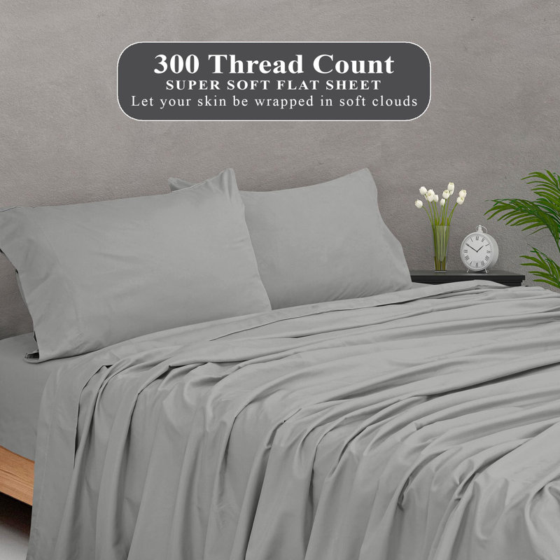 Royale Linens 300 Thread Count 100% Long Staple Combed Cotton Flat Sheet - Super Soft - Top Sheets - Flat Sheet Sold Separately - Breathable, Cool & Crisp Percale Sheets Only