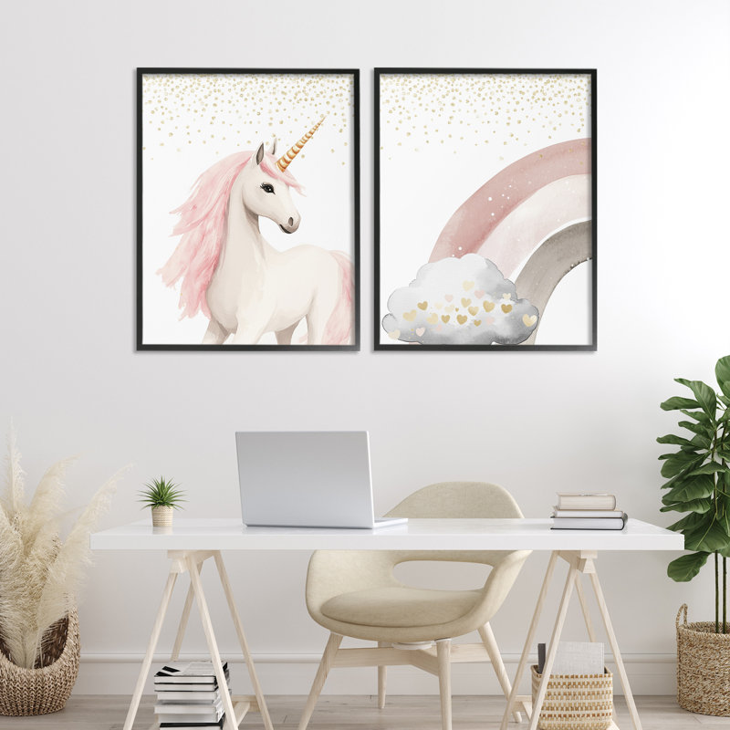 Princesse Dreams, ensemble de 2 giclées encadrées licorne et arc-en-ciel, design par Christine Simpson Art, H 30 po x l 24 po