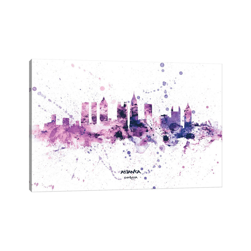 Atlanta Georgia Skyline Splash Purple by Michael Tompsett - 1 Piece Wrapped Canvas Wall Art, 152.5 cm H x 101.5 cm W