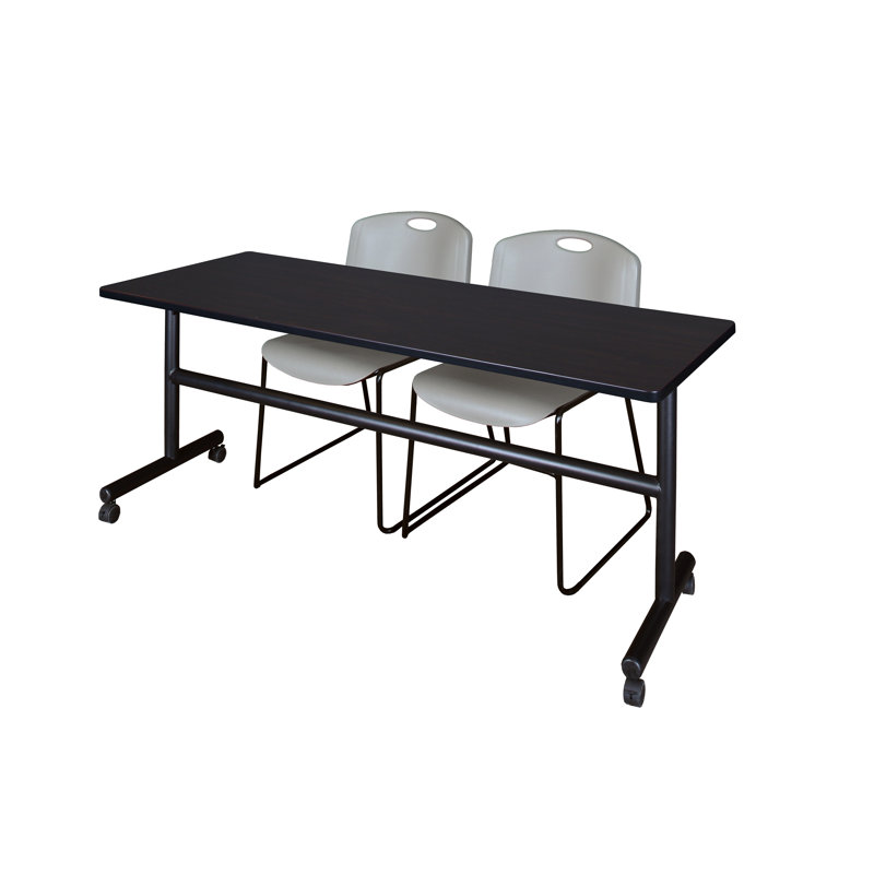 Table de nidification Nickilis, 2 chaises empilables Zeng, H 29 po x l 72 po x P 24 po, Gris / Gris