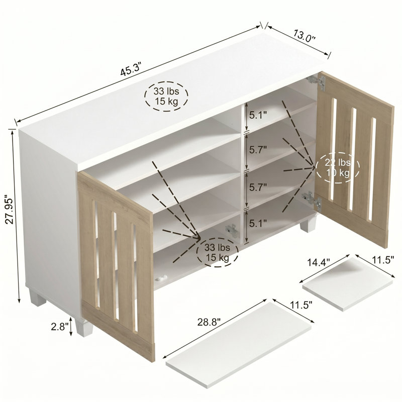Baron 16 Pair Shoe Storage Cabinet, White/Oslo Oak