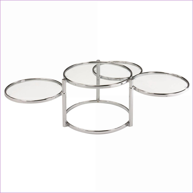 Verre transparent moderne Table basse chromée, conception gigogne peu encombrante avec tablettes extensibles