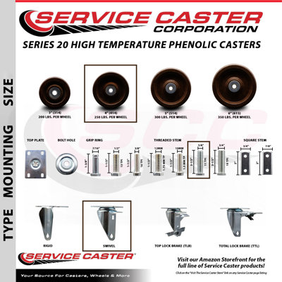 Temp Phenolic 5/8 Inch Stem Caster Set 2 Total Lock Brakes