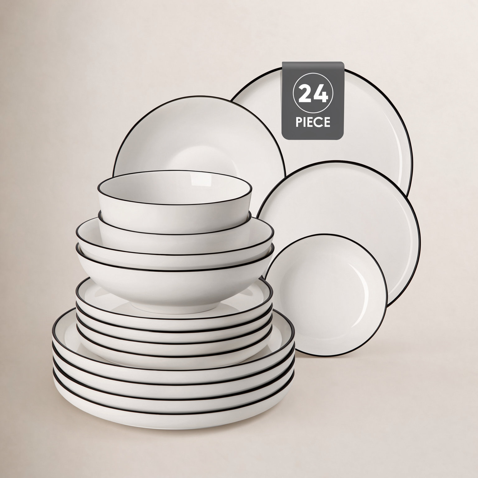 Ceramic Dinnerware Set, White/Black