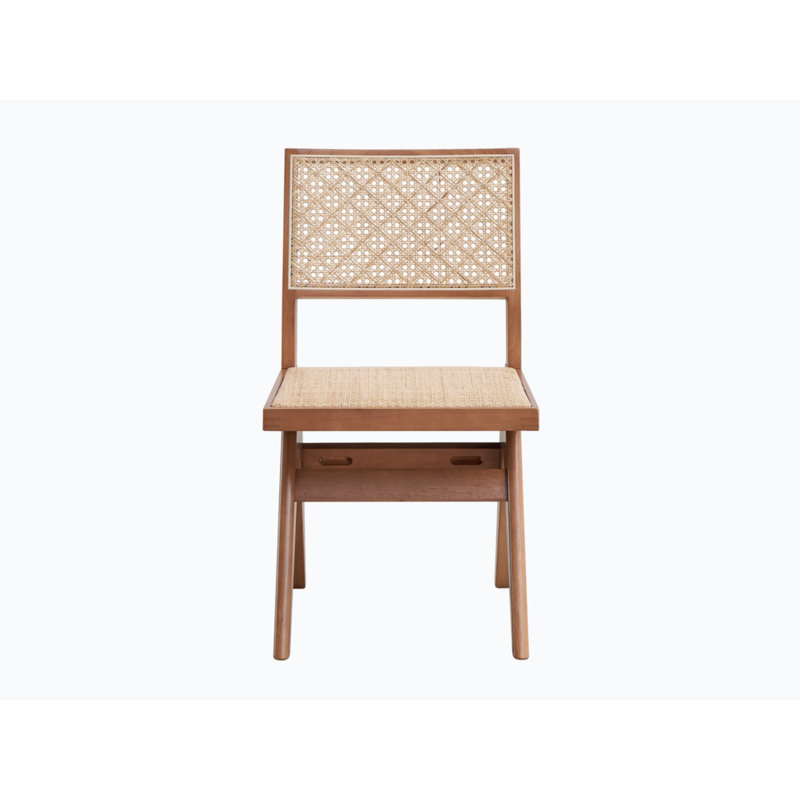 Natural Upholstered Side Chair with Rattan Back, 32" Height