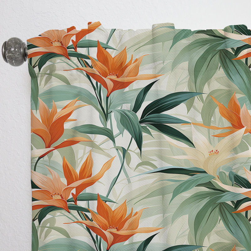 Mirage de bambou vert et orange - motif tropical - rideau tropical - obscurcissement de velours - 1 panneau