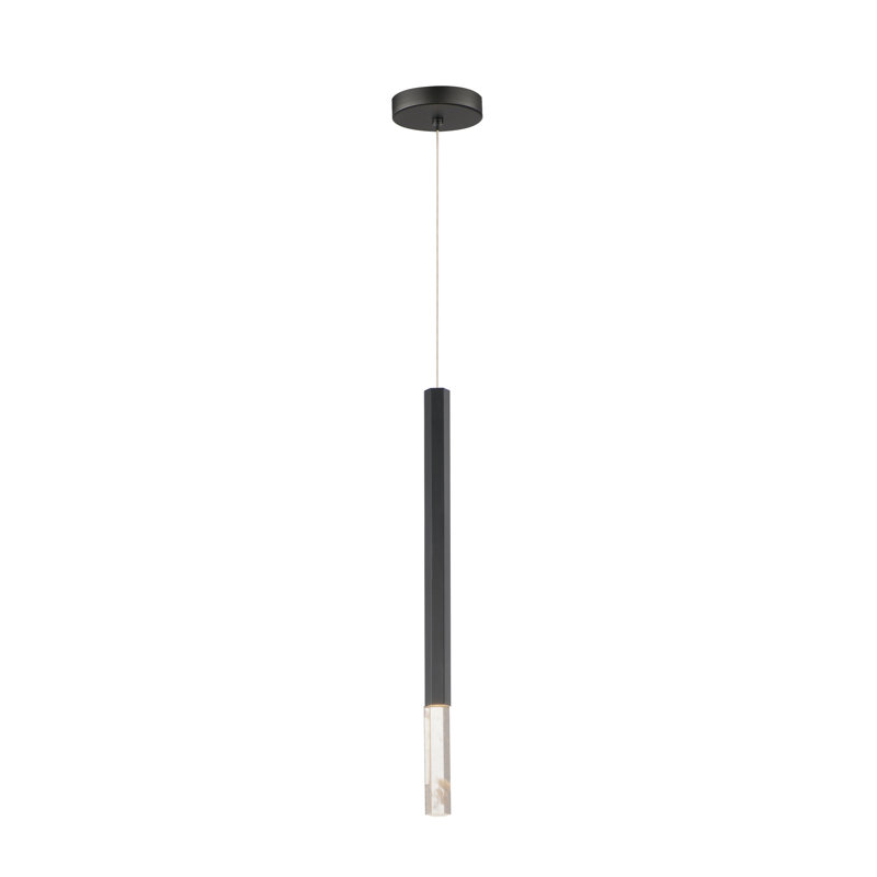 Filmon 1 - Light Gold LED Single Pendant, Black, 23.75" H x 1.5: W x 1.5" D