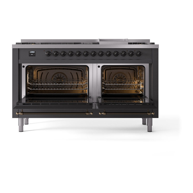 ILVE Nostalgie II Noblesse 60 in Dual Fuel Range, 9 Burner, Griddle, Graphite Matte/Burnished, Natural Gas