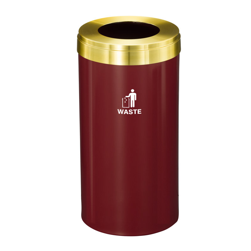 Steel Kitchen Trash Can, Burgundy/Satin Brass, 23, 30" H x 15" W x 15" D