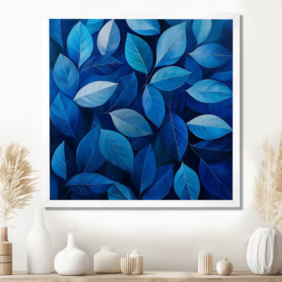 Cobalt Leaves In Moon Light Collage I - Leaves Canvas Wall Art