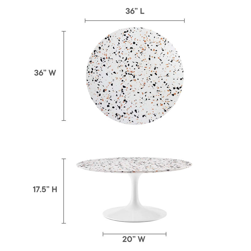 Table basse ronde Lippa Terrazzo par Modway, H 15,5 po x L 35,5 po x l 35,5 po, Or