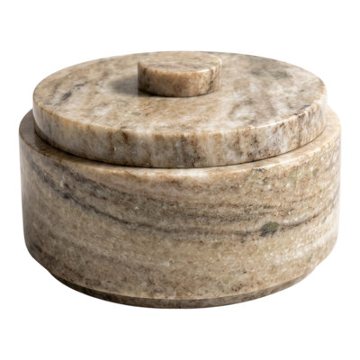 Boîte de rangement ronde décorative en marbre avec couvercle et bouton pour coiffeuse - Boîte à souvenirs moderne pour la décoration intérieure - 15 cm, blanc et ivoire
