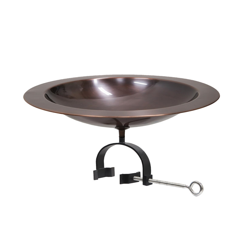 18" Classic  Copper Birdbath with Over Rail Bracket