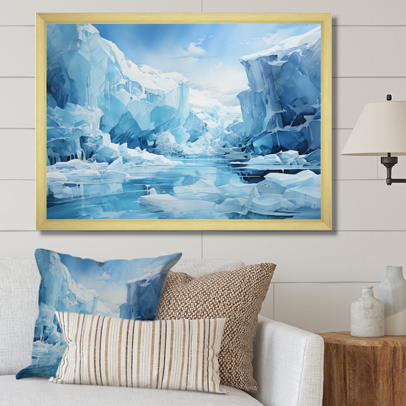 Glaciers translucides Bartola Antartica, H 34 po x l 44 po x P 1,5 po, Encadrement doré