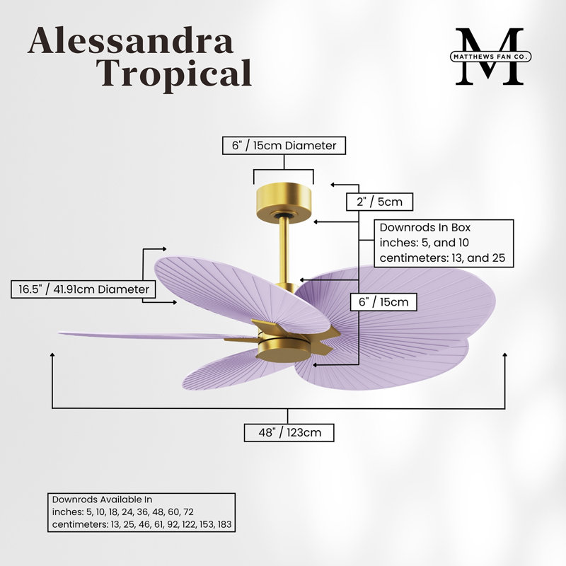 Alessandra - Five Blade Ceiling Fan, Brushed Brass, Lilac