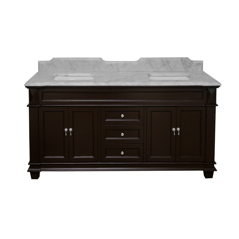 Ensemble de meuble-lavabo double 72 po Ensa, Marbre de Carrare, Chocolat
