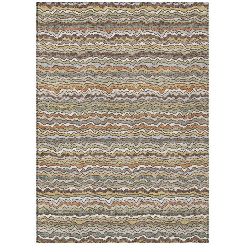 Machine Washable Indoor/Outdoor Chantille ACN2436 Stripes Rug, Taupe, 5' x 7'6"