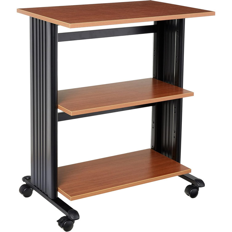 Adjustable Printer Stand With Swivel Wheels, Two Adjustable Shelves, And Integrated Cable Management For Office Organization